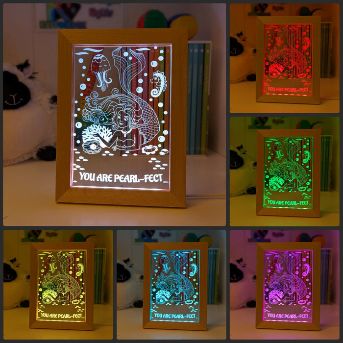 Mermaid You Are Perfect Personalised Name Timber Frame USB 3D LED Night Light Lamp - KustomboxNight Lights & Ambient LightingKustomboxTimber Frame Light - $34.99