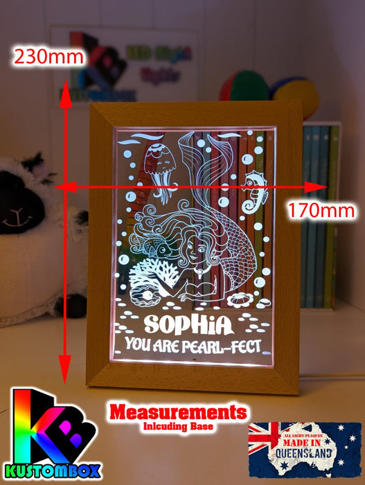 Mermaid You Are Perfect Personalised Name Timber Frame USB 3D LED Night Light Lamp - KustomboxNight Lights & Ambient LightingKustomboxTimber Frame Light - $34.99