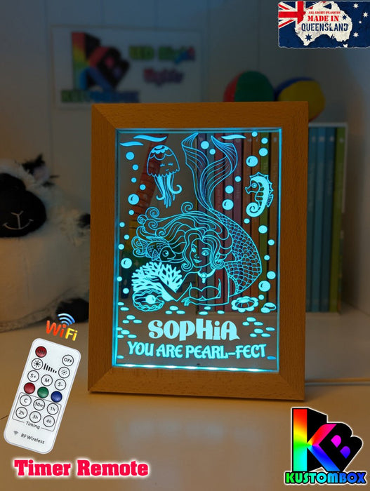 Mermaid You Are Perfect Personalised Name Timber Frame USB 3D LED Night Light Lamp - KustomboxNight Lights & Ambient LightingKustomboxTimber Frame Light - $34.99