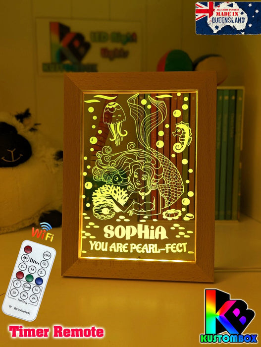 Mermaid You Are Perfect Personalised Name Timber Frame USB 3D LED Night Light Lamp - KustomboxNight Lights & Ambient LightingKustomboxTimber Frame Light - $34.99