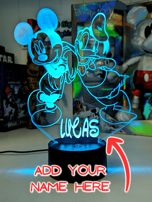Mickey Mouse & Donald Duck Personalised Name 3D LED Night Light Lamp - KustomboxNight Lights & Ambient LightingKustomboxStandard Size