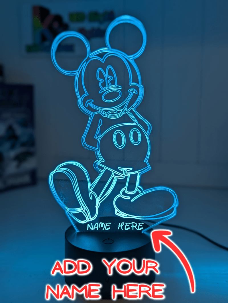 Mickey Mouse Standing Personalised 3D LED Night Light Custom Name Lamp 16 Colour - KustomboxNight Lights & Ambient LightingKustomboxStandard Size