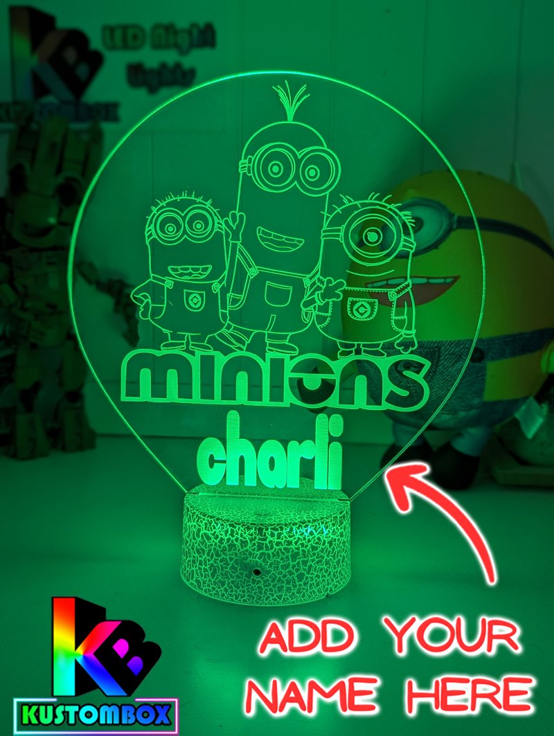 Minions Kevin Stuart & Phil Personalised Name 3D LED Night Light Lamp - KustomboxNight Lights & Ambient LightingKustomboxStandard Size