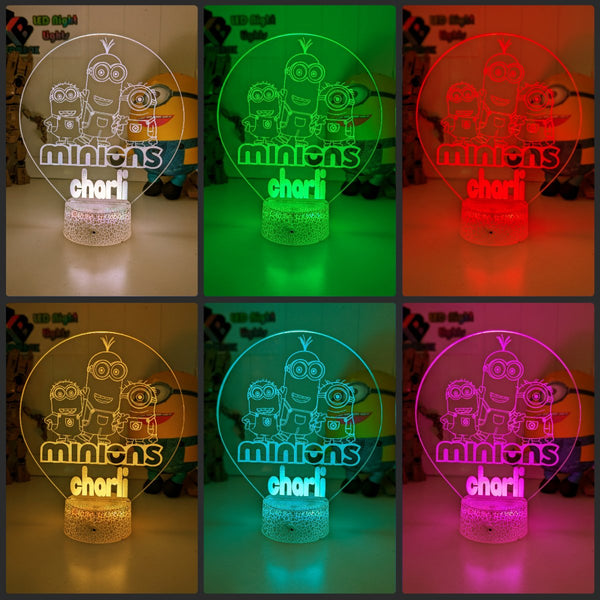 Minions Kevin Stuart & Phil Personalised Name 3D LED Night Light Lamp - KustomboxNight Lights & Ambient LightingKustomboxStandard Size