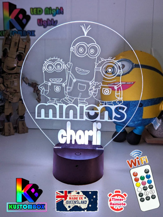 Minions Kevin Stuart & Phil Personalised Name 3D LED Night Light Lamp - KustomboxNight Lights & Ambient LightingKustomboxStandard Size
