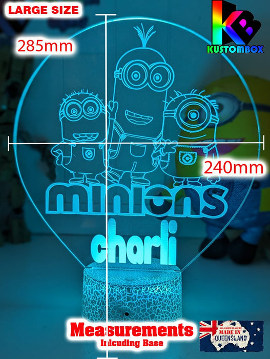 Minions Kevin Stuart & Phil Personalised Name 3D LED Night Light Lamp - KustomboxNight Lights & Ambient LightingKustomboxStandard Size