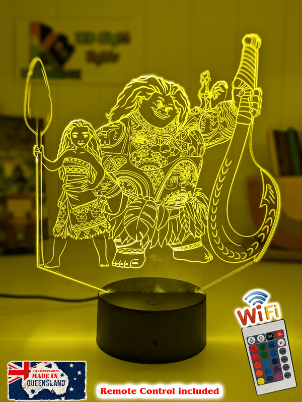 Moana & Maui Demigod Personalised Name 3D LED Night Light Childrens Bedroom Lamp - KustomboxNight Lights & Ambient LightingKustomboxStandard Size
