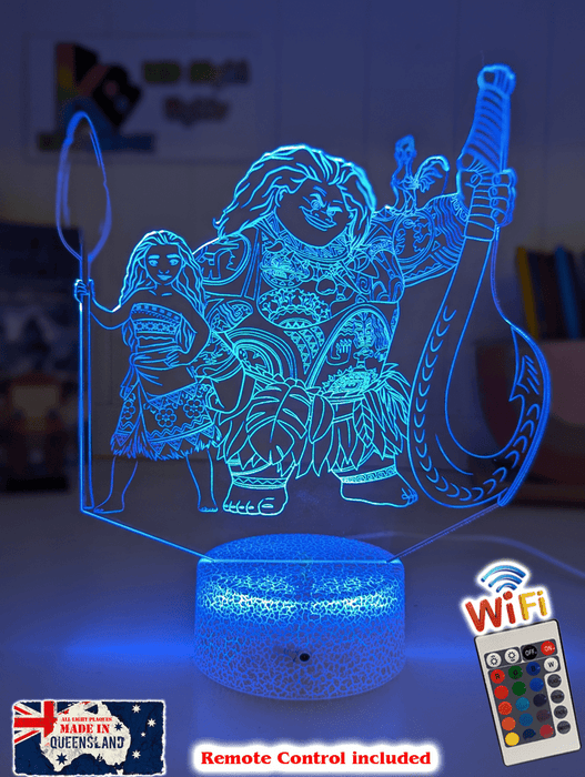 Moana & Maui Demigod Personalised Name 3D LED Night Light Childrens Bedroom Lamp - KustomboxNight Lights & Ambient LightingKustomboxStandard Size