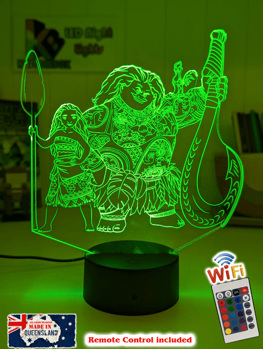 Moana & Maui Demigod Personalised Name 3D LED Night Light Childrens Bedroom Lamp - KustomboxNight Lights & Ambient LightingKustomboxStandard Size