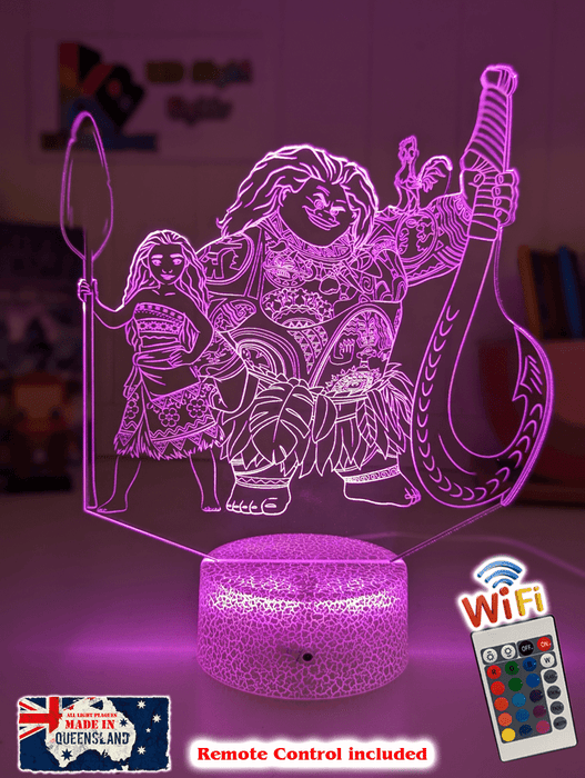 Moana & Maui Demigod Personalised Name 3D LED Night Light Childrens Bedroom Lamp - KustomboxNight Lights & Ambient LightingKustomboxStandard Size