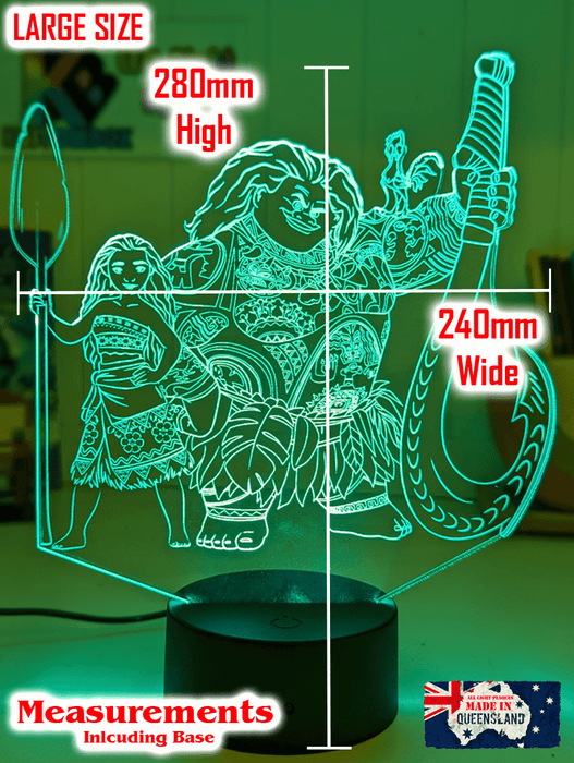 Moana & Maui Demigod Personalised Name 3D LED Night Light Childrens Bedroom Lamp - KustomboxNight Lights & Ambient LightingKustomboxStandard Size