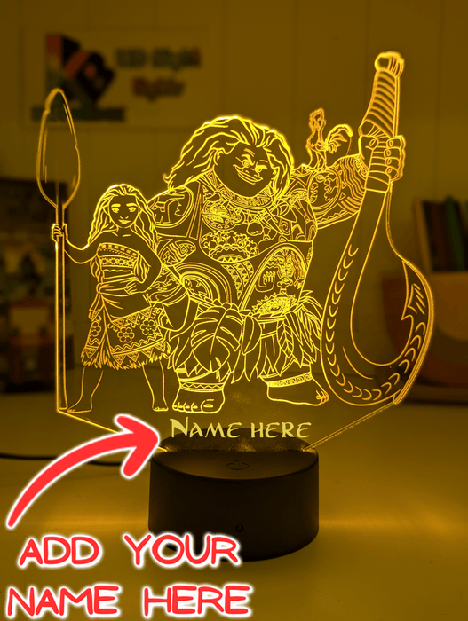 Moana & Maui Demigod Personalised Name 3D LED Night Light Childrens Bedroom Lamp - KustomboxNight Lights & Ambient LightingKustomboxStandard Size