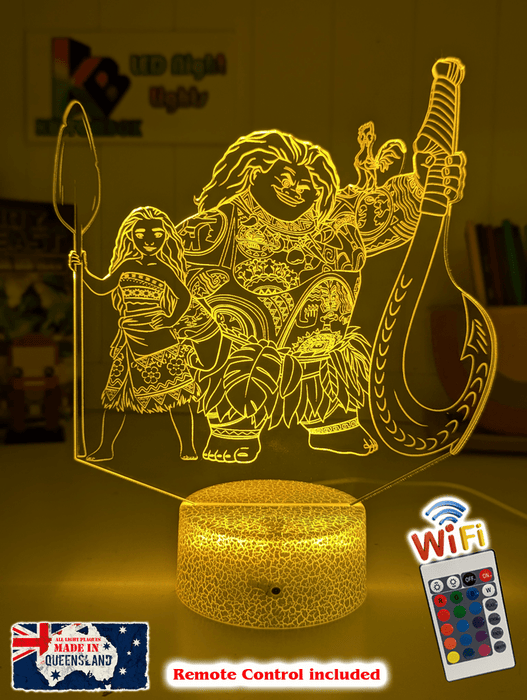 Moana & Maui Demigod Personalised Name 3D LED Night Light Childrens Bedroom Lamp - KustomboxNight Lights & Ambient LightingKustomboxStandard Size