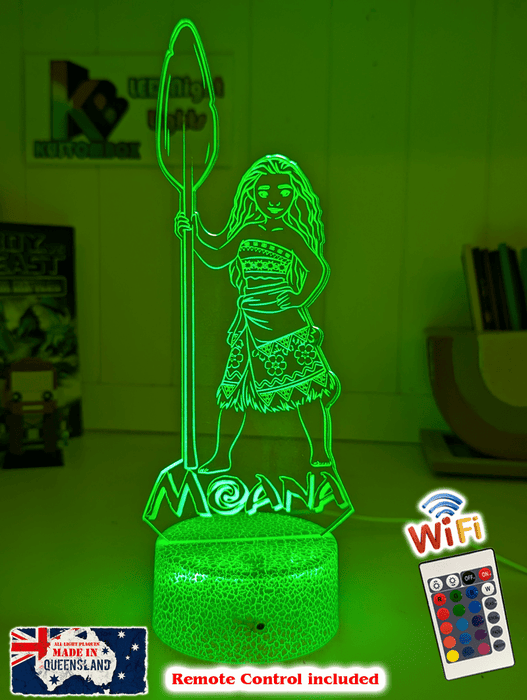 Moana of Motuni Personalised Name 3D LED Night Light Childrens Bedroom Lamp - KustomboxNight Lights & Ambient LightingKustomboxStandard Size