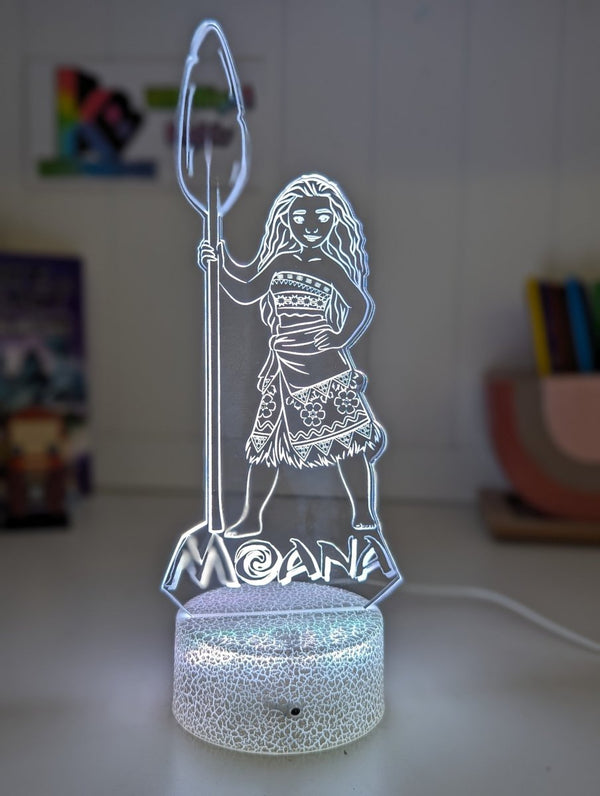 Moana of Motuni Personalised Name 3D LED Night Light Childrens Bedroom Lamp - KustomboxNight Lights & Ambient LightingKustomboxStandard Size