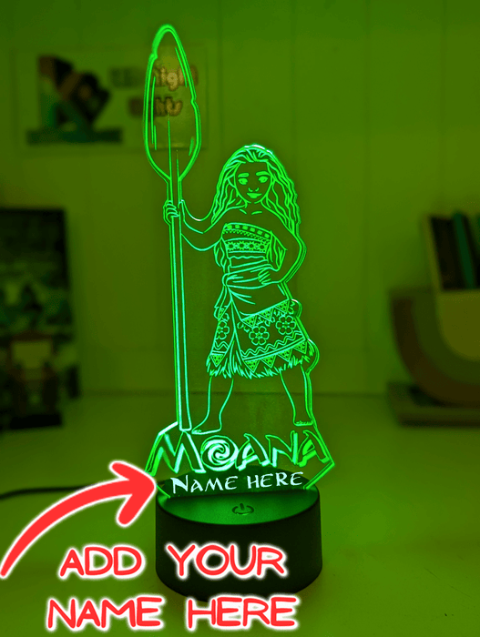 Moana of Motuni Personalised Name 3D LED Night Light Childrens Bedroom Lamp - KustomboxNight Lights & Ambient LightingKustomboxStandard Size