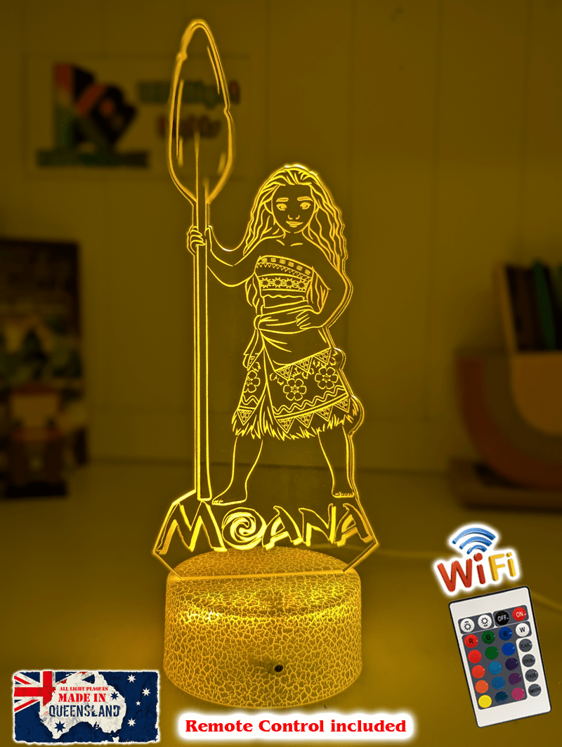 Moana of Motuni Personalised Name 3D LED Night Light Childrens Bedroom Lamp - KustomboxNight Lights & Ambient LightingKustomboxStandard Size