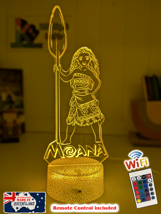 Moana of Motuni Personalised Name 3D LED Night Light Childrens Bedroom Lamp - KustomboxNight Lights & Ambient LightingKustomboxStandard Size
