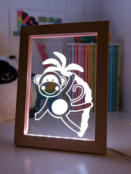 Monkey Safari Tree Animal - Personalised Name Timber Frame USB 3D LED Night Light Lamp - KustomboxNight Lights & Ambient LightingKustomboxTimber Frame Light - $34.99