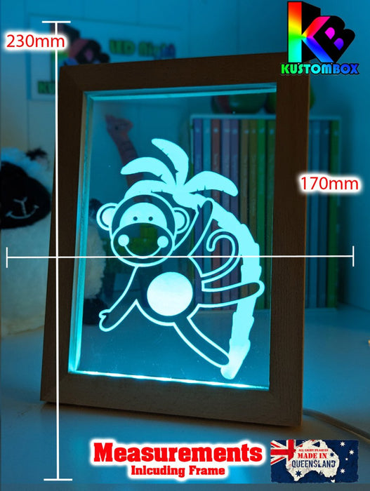 Monkey Safari Tree Animal - Personalised Name Timber Frame USB 3D LED Night Light Lamp - KustomboxNight Lights & Ambient LightingKustomboxTimber Frame Light - $34.99