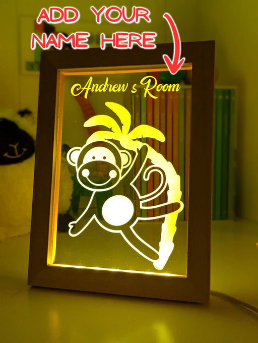 Monkey Safari Tree Animal - Personalised Name Timber Frame USB 3D LED Night Light Lamp - KustomboxNight Lights & Ambient LightingKustomboxTimber Frame Light - $34.99