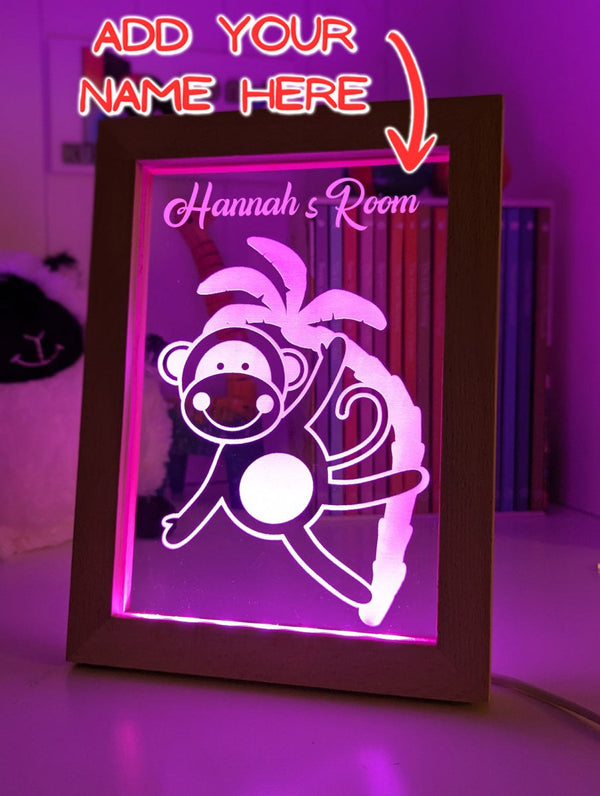 Monkey Safari Tree Animal - Personalised Name Timber Frame USB 3D LED Night Light Lamp - KustomboxNight Lights & Ambient LightingKustomboxTimber Frame Light - $34.99