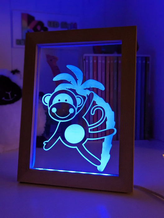 Monkey Safari Tree Animal - Personalised Name Timber Frame USB 3D LED Night Light Lamp - KustomboxNight Lights & Ambient LightingKustomboxTimber Frame Light - $34.99