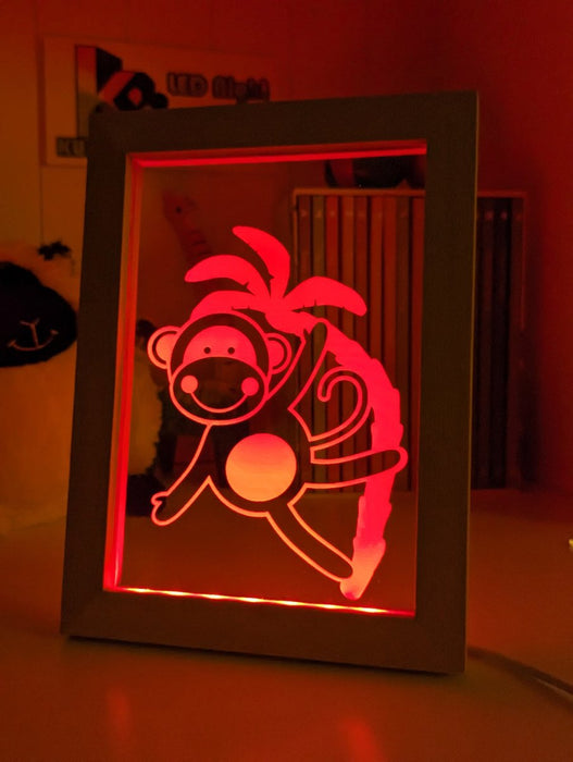 Monkey Safari Tree Animal - Personalised Name Timber Frame USB 3D LED Night Light Lamp - KustomboxNight Lights & Ambient LightingKustomboxTimber Frame Light - $34.99