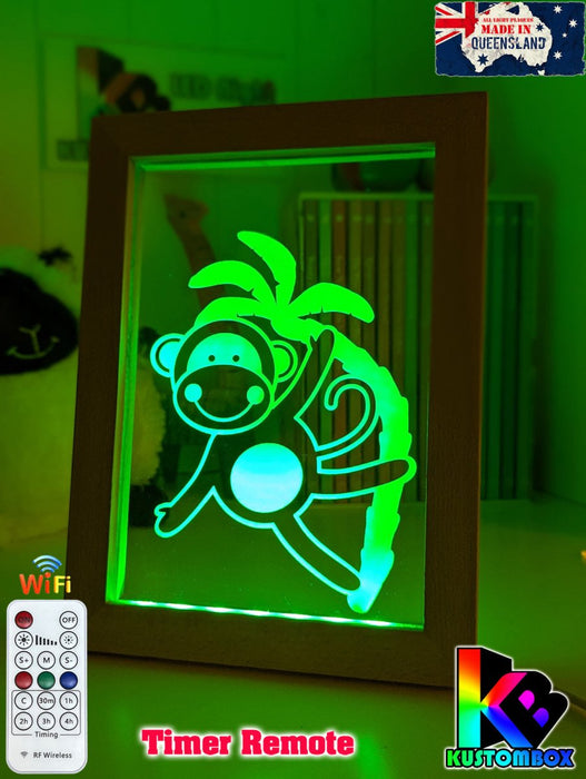 Monkey Safari Tree Animal - Personalised Name Timber Frame USB 3D LED Night Light Lamp - KustomboxNight Lights & Ambient LightingKustomboxTimber Frame Light - $34.99