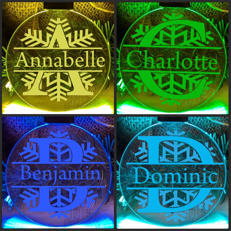 Monogram Initial A, B, C, D  Personalised Name Christmas Bauble Decoration colour changing tree decoration 
