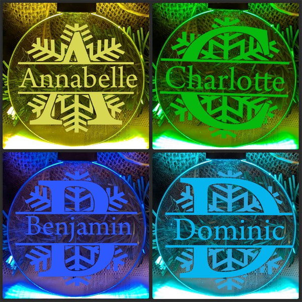 Monogram Initial A, B, C, D  Personalised Name Christmas Bauble Decoration colour changing tree decoration 