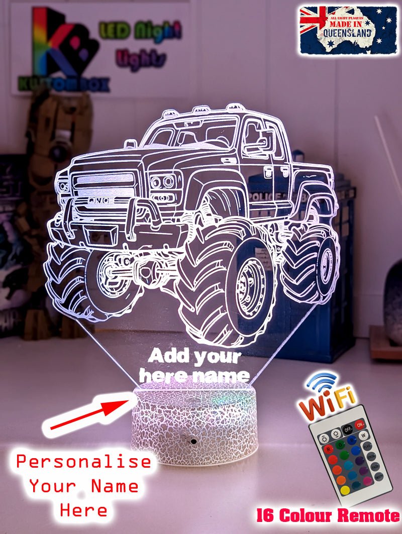 Monster Truck Big Dirt Personalised Name 3D LED Night Light Lamp - KustomboxNight Lights & Ambient LightingKustomboxStandard Size - No Name