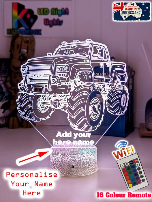 Monster Truck Big Dirt Personalised Name 3D LED Night Light Lamp - KustomboxNight Lights & Ambient LightingKustomboxStandard Size - No Name