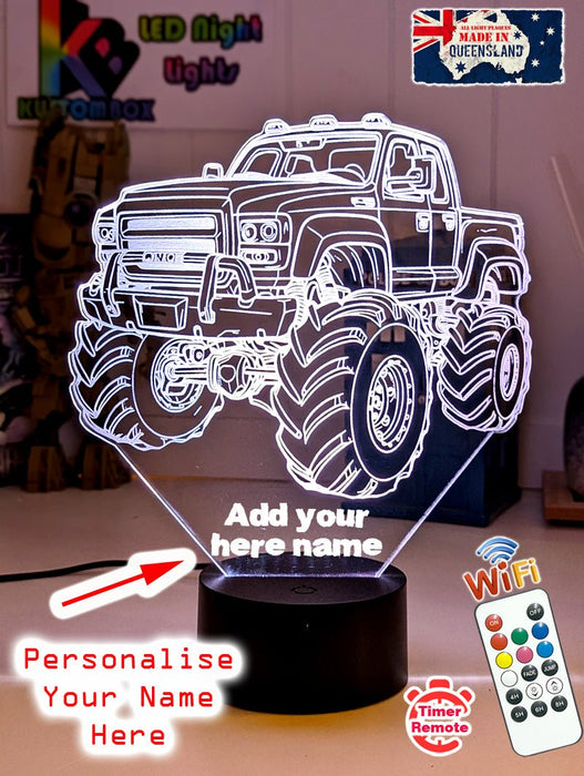 Monster Truck Big Dirt Personalised Name 3D LED Night Light Lamp - KustomboxNight Lights & Ambient LightingKustomboxStandard Size - No Name
