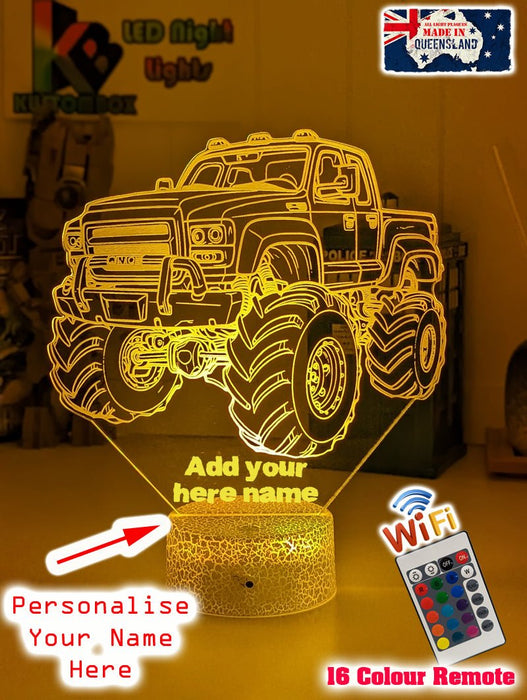 Monster Truck Big Dirt Personalised Name 3D LED Night Light Lamp - KustomboxNight Lights & Ambient LightingKustomboxStandard Size - No Name