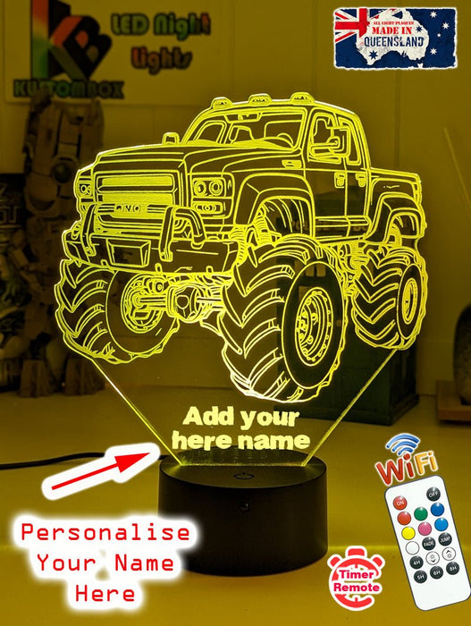Monster Truck Big Dirt Personalised Name 3D LED Night Light Lamp - KustomboxNight Lights & Ambient LightingKustomboxStandard Size - No Name