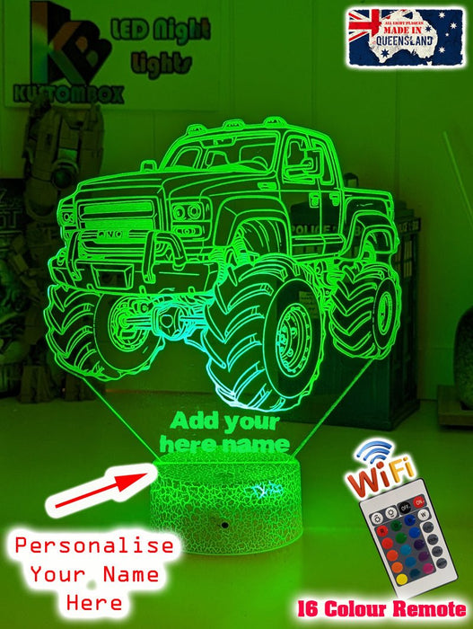 Monster Truck Big Dirt Personalised Name 3D LED Night Light Lamp - KustomboxNight Lights & Ambient LightingKustomboxStandard Size - No Name