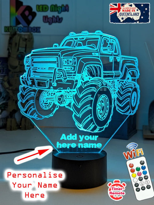 Monster Truck Big Dirt Personalised Name 3D LED Night Light Lamp - KustomboxNight Lights & Ambient LightingKustomboxStandard Size - No Name
