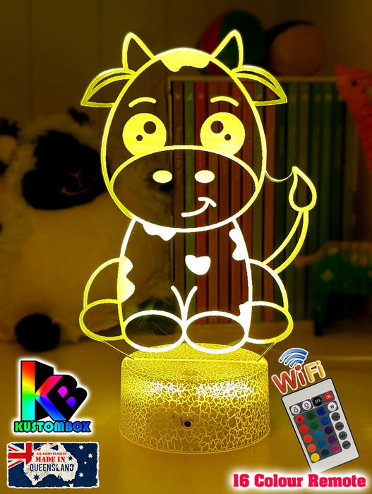 Moo Cow Personalised 3D LED Night Light Childrens Lamp - KustomboxNight Lights & Ambient LightingKustomboxStandard Size - No Name