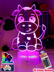 Moo Cow Personalised 3D LED Night Light Childrens Lamp - KustomboxNight Lights & Ambient LightingKustomboxStandard Size - No Name