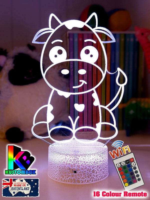 Moo Cow Personalised 3D LED Night Light Childrens Lamp - KustomboxNight Lights & Ambient LightingKustomboxStandard Size - No Name