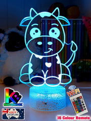 Moo Cow Personalised 3D LED Night Light Childrens Lamp - KustomboxNight Lights & Ambient LightingKustomboxStandard Size - No Name