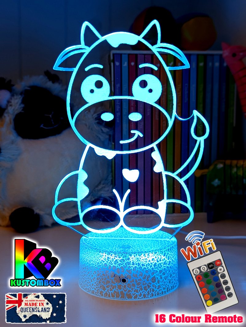 Moo Cow Personalised 3D LED Night Light Childrens Lamp - KustomboxNight Lights & Ambient LightingKustomboxStandard Size - No Name