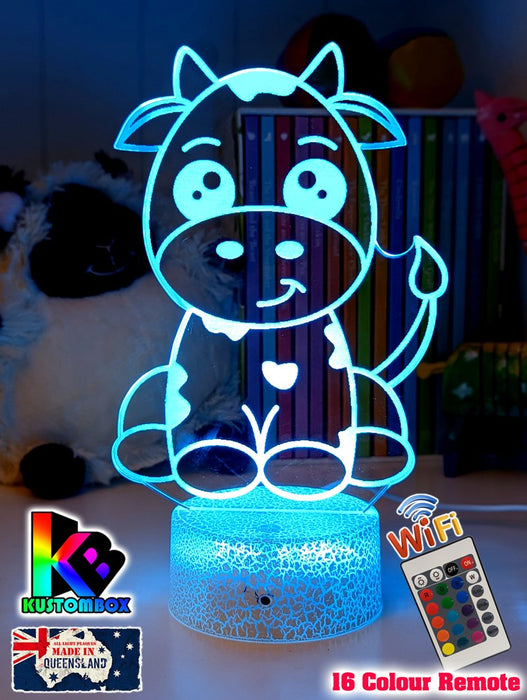 Moo Cow Personalised 3D LED Night Light Childrens Lamp - KustomboxNight Lights & Ambient LightingKustomboxStandard Size - No Name