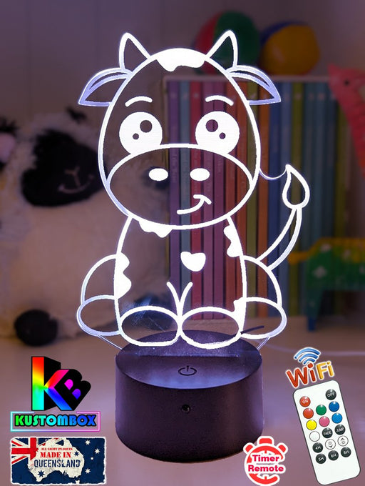 Moo Cow Personalised 3D LED Night Light Childrens Lamp - KustomboxNight Lights & Ambient LightingKustomboxStandard Size - No Name