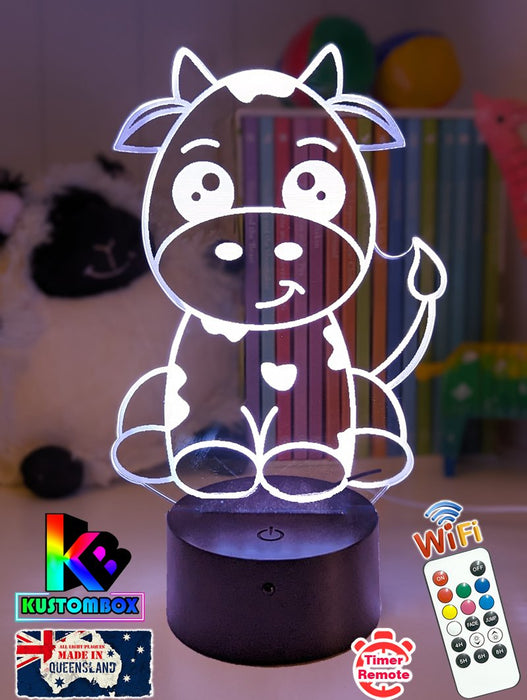 Moo Cow Personalised 3D LED Night Light Childrens Lamp - KustomboxNight Lights & Ambient LightingKustomboxStandard Size - No Name
