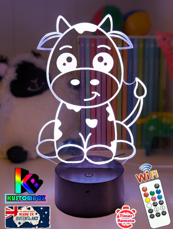 Moo Cow Personalised 3D LED Night Light Childrens Lamp - KustomboxNight Lights & Ambient LightingKustomboxStandard Size - No Name