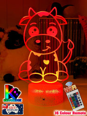 Moo Cow Personalised 3D LED Night Light Childrens Lamp - KustomboxNight Lights & Ambient LightingKustomboxStandard Size - No Name