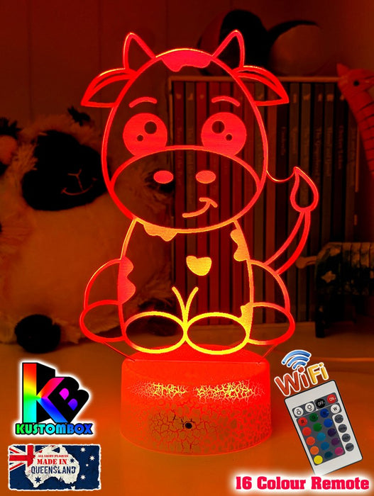 Moo Cow Personalised 3D LED Night Light Childrens Lamp - KustomboxNight Lights & Ambient LightingKustomboxStandard Size - No Name