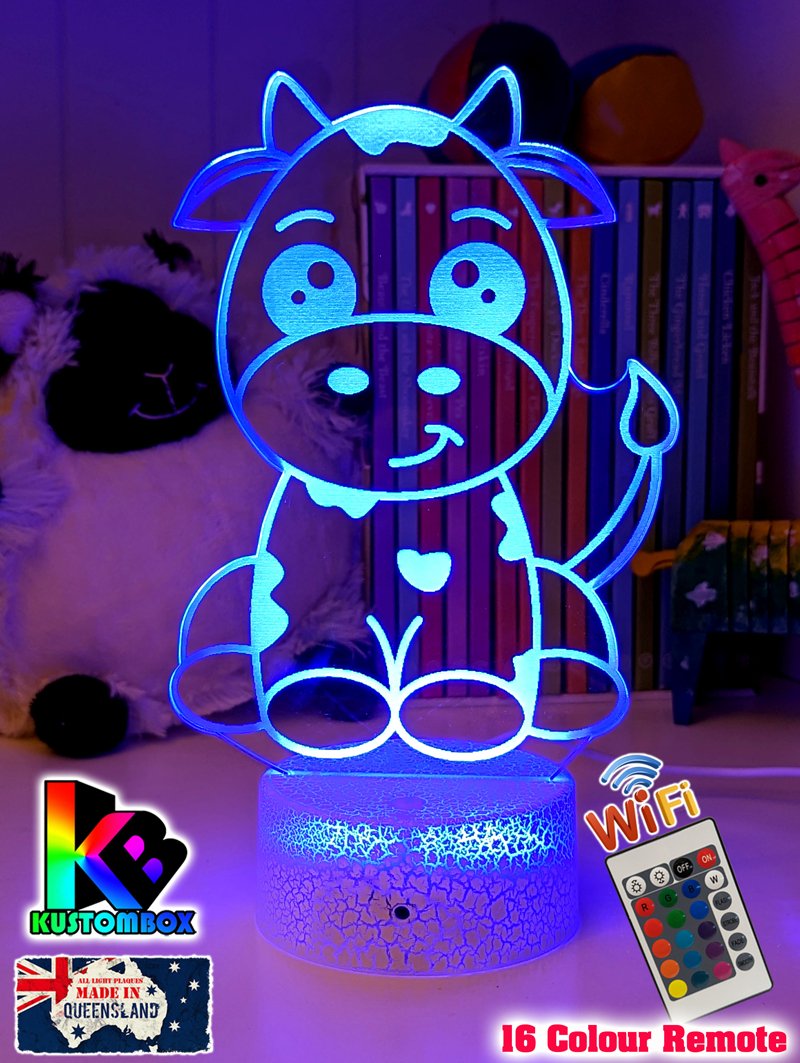Moo Cow Personalised 3D LED Night Light Childrens Lamp - KustomboxNight Lights & Ambient LightingKustomboxStandard Size - No Name